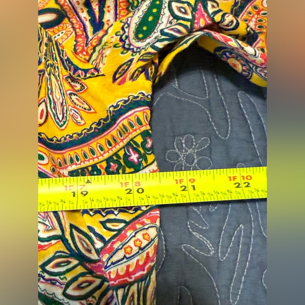 Lauren Ralph Lauren Women’s Large Yellow Paisley Shirt Roll Tab sleeve blouse - Picture 12 of 13